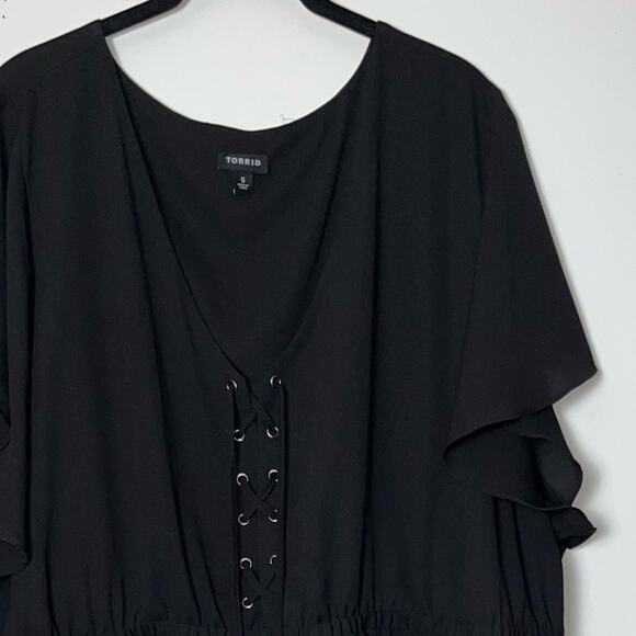 Torrid Black Babydoll Georgette Lace-Up Blouse Lace Front Tie Woman's Size 5X - Picture 7 of 16